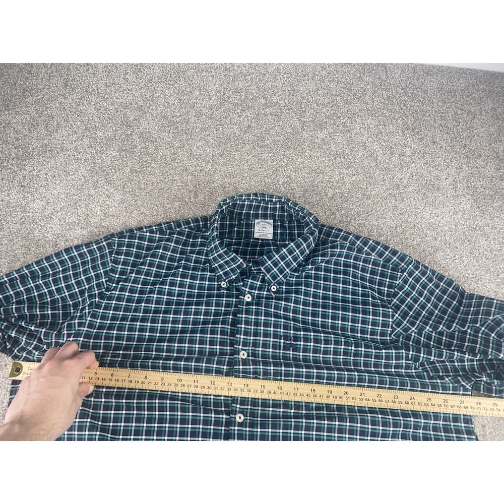 Brooks Brothers Regent Fit Shirt Nylon/Spandex Mens XXL Green/Blue Plaid Lamb - Picture 5 of 8